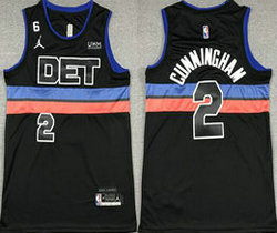 Nike Detroit Pistons #2 Cade Cunningham Black 6 patch With Advertising Authentic Stitched NBA jersey