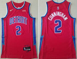 Nike Detroit Pistons #2 Cade Cunningham Red City 75th anniversary With Advertising Authentic Stitched NBA Jersey
