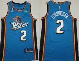 Nike Detroit Pistons #2 Cade Cunningham Throwback Blue 6 P[atch With Advertising Authentic Stitched NBA Jersey