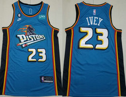Nike Detroit Pistons #23 Jaden Ivey Throwback Blue 6 P[atch With Advertising Authentic Stitched NBA Jersey