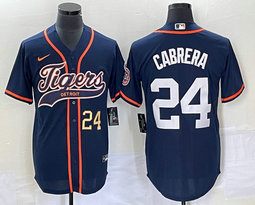 Nike Detroit Tigers #24 Miguel Cabrera Blue Joint Gold 24 in front Stitched MLB Jersey
