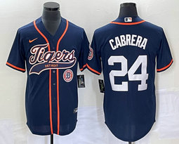 Nike Detroit Tigers #24 Miguel Cabrera Blue Joint Team Logo in front Stitched MLB Jersey