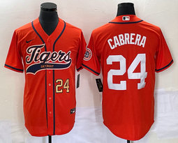 Nike Detroit Tigers #24 Miguel Cabrera Orange Joint Gold 24 in front Stitched MLB Jersey
