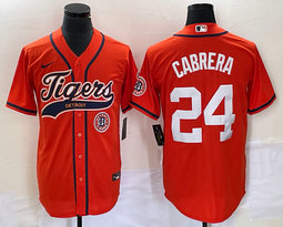 Nike Detroit Tigers #24 Miguel Cabrera Orange Joint Team Logo in front Stitched MLB Jersey