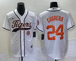 Nike Detroit Tigers #24 Miguel Cabrera White Joint Team Logo in front Stitched MLB Jersey