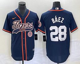 Nike Detroit Tigers #28 Javier Baez Blue Joint Team Logo in front Stitched MLB Jersey