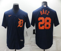 Nike Detroit Tigers #28 Javier Baez Blue With Orange Authentic stitched MLB jersey