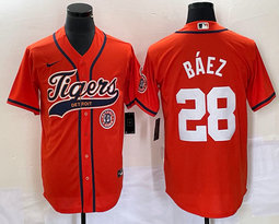 Nike Detroit Tigers #28 Javier Baez Orange Joint Team Logo in front Stitched MLB Jersey