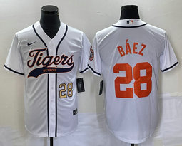 Nike Detroit Tigers #28 Javier Baez White Joint Gold 28 in front Stitched MLB Jersey