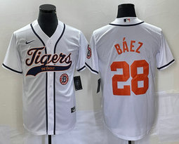 Nike Detroit Tigers #28 Javier Baez White Joint Team Logo in front Stitched MLB Jersey