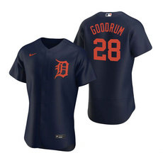 Nike Detroit Tigers #28 Niko Goodrum Navy Orange Number Flexbase Flexbase Authentic Stitched MLB Jersey