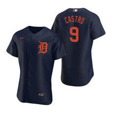 Nike Detroit Tigers #90 Willi Castro Navy Orange Number Flexbase Flexbase Authentic Stitched MLB Jersey