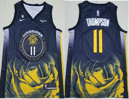 Nike Golden State Warriors #11 Klay Thompson Black City 6 Patch With Advertising Authentic Stitched NBA Jersey