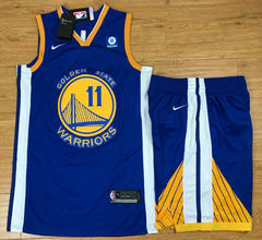 Nike Golden State Warriors #11 Klay Thompson Blue With Advertising Authentic Stitched NBA Suit Jersey