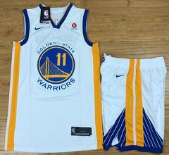 Nike Golden State Warriors #11 Klay Thompson White With Advertising Authentic Stitched NBA Suit Jersey