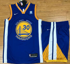 Nike Golden State Warriors #30 Stephen Curry Blue With Advertising Authentic Stitched NBA Suit Jersey