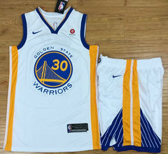Nike Golden State Warriors #30 Stephen Curry White With Advertising Authentic Stitched NBA Suit Jersey