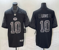 Nike Green Bay Packers #10 Jordan Love Black Reflective Authentic Stitched NFL Jersey