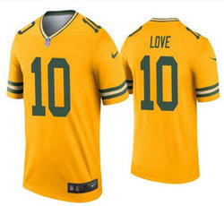 Nike Green Bay Packers #10 Jordan Love Gold Inverted Legend Vapor Untouchable Authentic Stitched NFL jersey
