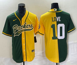 Nike Green Bay Packers #10 Jordan Love Green and Yellow Joint Authentic Stitched baseball jersey