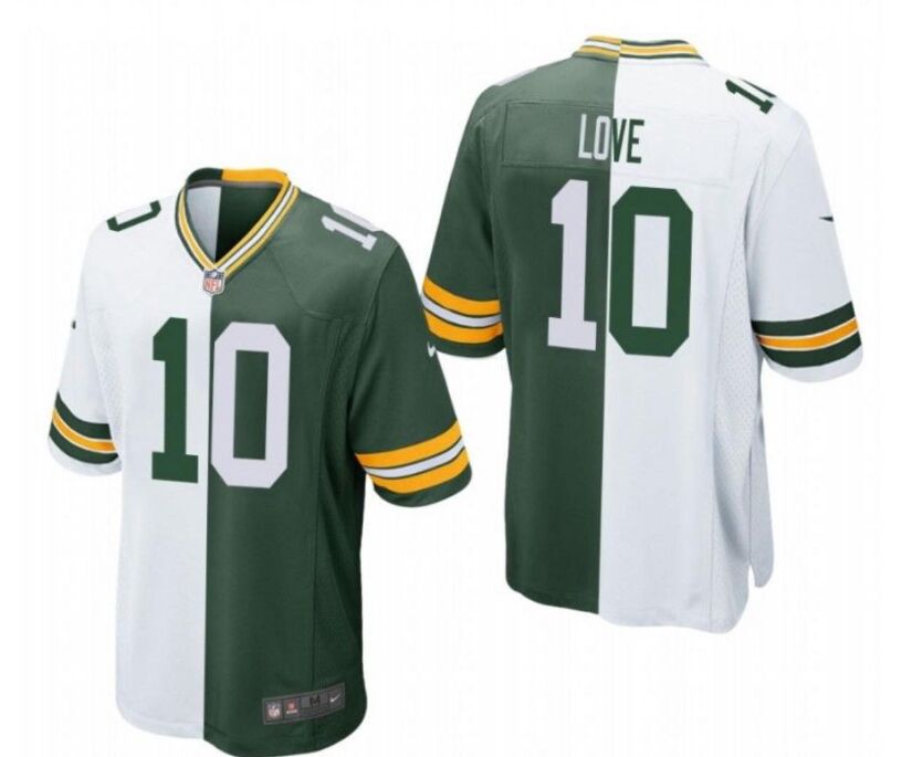 Nike Green Bay Packers #10 Jordan Love White Green Split Authentic Stitched NFL Jersey