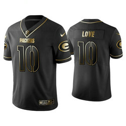Nike Green Bay Packers #10 Jordan Love Black Gold Name Authentic Stitched NFL Jersey