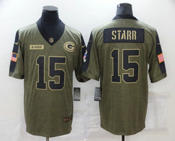 Nike Green Bay Packers #15 Bart Starr 2021 salute to service Authentic Stitched NFL Jersey