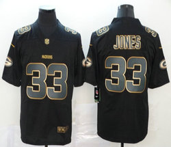 Nike Green Bay Packers #33 Aaron Jones Black Throwback Gold Number Authentic Stitched NFL Jersey