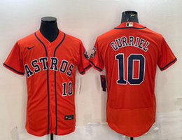 Nike Houston Astros #10 Yuli Gurriel Orange 10 On front Flexbase with patch Authentic Stitched MLB Jersey