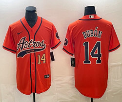 Nike Houston Astros #14 Mauricio Dubon Orange Joint Gold #14 on front Stitched MLB Jersey