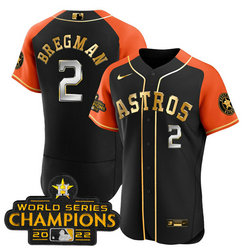 Nike Houston Astros #2 Alex Bregman 2023 Black Gold V2 Alternate Flex Base Stitched Baseball Jersey