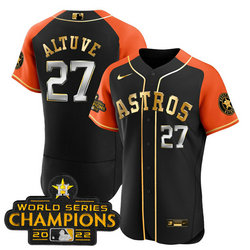 Nike Houston Astros #27 Jose Altuve 2023 Black Gold V2 Alternate Flex Base Stitched Baseball Jersey