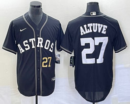 Nike Houston Astros #27 Jose Altuve Black Inverted Legend Gold 27 in front Game Authentic Stitched MLB Jersey