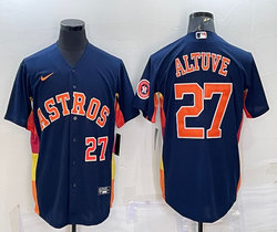 Nike Houston Astros #27 Jose Altuve Navy Blue #27 On front with logo Game Authentic Stitched MLB Jersey