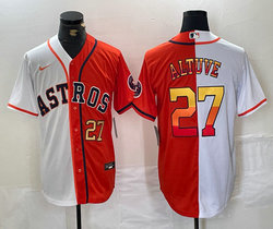 Nike Houston Astros #27 Jose Altuve Orange White 27 front Game Authentic Stitched MLB Jersey