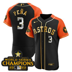 Nike Houston Astros #3 Jeremy Pe?a 2023 Black Gold V2 Alternate Flex Base Stitched Baseball Jersey