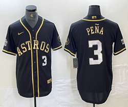 Nike Houston Astros #3 Jeremy Pena Black Gold 3(III) Authentic Stitched MLB Jersey