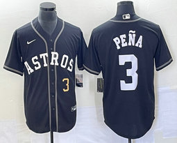 Nike Houston Astros #3 Jeremy Pena Black Inverted Legend Gold 3 in front Game Authentic Stitched MLB Jersey