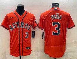 Nike Houston Astros #3 Jeremy Pena Orange #3 On front Flexbase with patch Authentic Stitched MLB Jersey