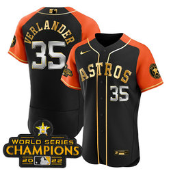 Nike Houston Astros #35 Justin Verlander 2023 Black Gold V2 Alternate Flex Base Stitched Baseball Jersey