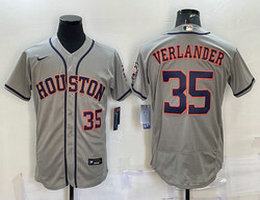 Nike Houston Astros #35 Justin Verlander Gray #35 in front Flexbase With Patch Authentic Stitched MLB Jersey