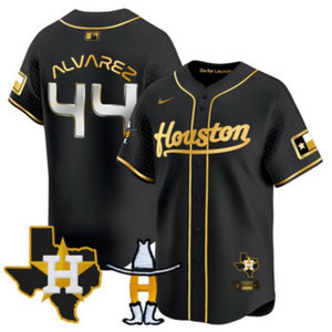Nike Houston Astros #44 Yordan Alvarez Black Gold With Patch Cool Base Stitched Baseball Jersey
