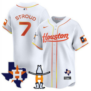 Nike Houston Astros #7 C.J. Stroud White With Patch Cool Base Stitched Baseball Jersey