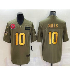 Nike Houston Texans 10 Davis Mills Olive Gold Salute To Service Stitched Jersey