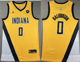 Nike Indiana Pacers #0 Tyrese Haliburton Yellow With Advertising Stitched NBA Jersey