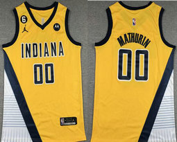 Jordon Indiana Pacers #00 Bennedict Mathurin Gold 6 patch With Advertising Authentic Stitched NBA Jersey
