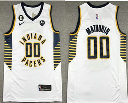 Nike Indiana Pacers #00 Bennedict Mathurin White 6 patch With Advertising Authentic Stitched NBA Jersey