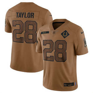 Nike Indianapolis Colts #28 Jonathan Taylor 2023 Brown Salute To Service Authentic Stitched NFL Jersey