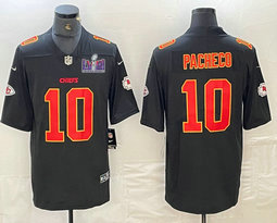 Nike Kansas City Chiefs #10 Isiah Pacheco Black fashion Gold Name With 2024 Super Bowl (LVIII ) patch Jersey
