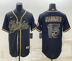 Nike Kansas City Chiefs #15 Patrick Mahomes Black Gold Joint Authentic Stitched baseball jersey